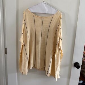 Planet by Lauren G Pima Cotton Ribbon Crewneck Sweater Poncho Cream Striped